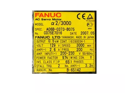 Fanuc A06B-0373-B075 AC Servo Motor a2/3000 