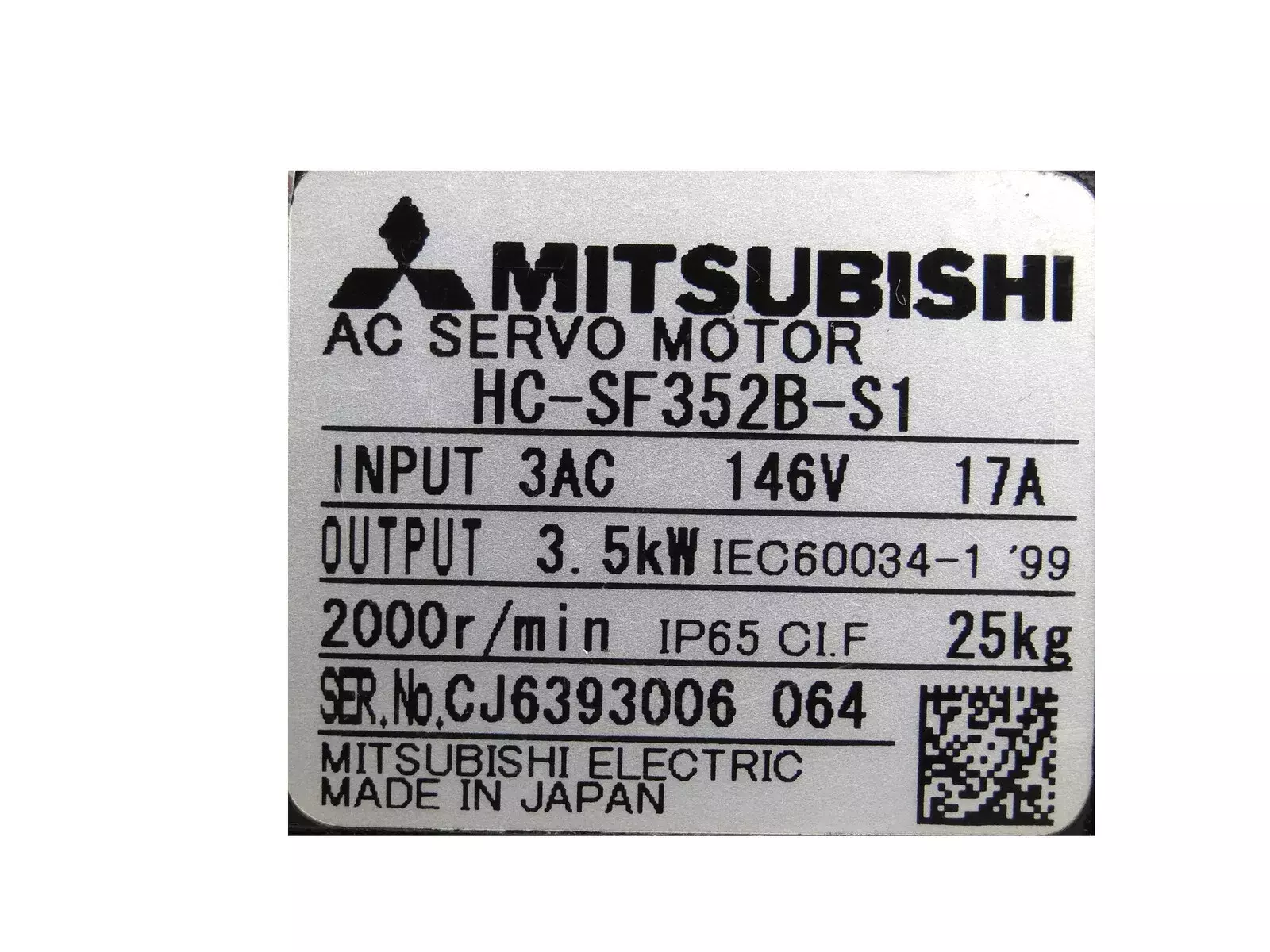 Mitsubishi HC-SF352B-S1 AC Servo Motor