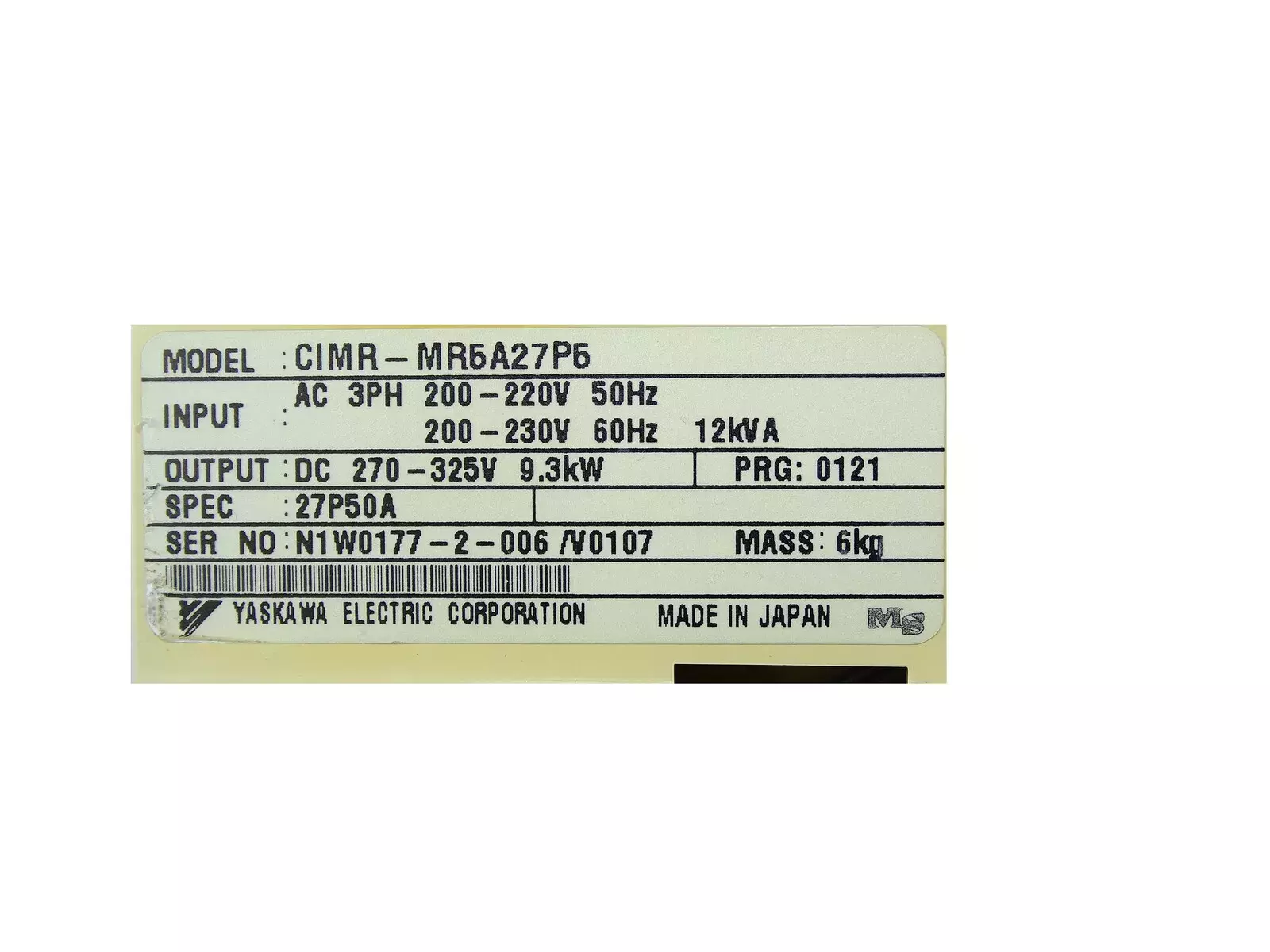 Yaskawa CIMR-MR5A27P5 Converter VS-656 MR5