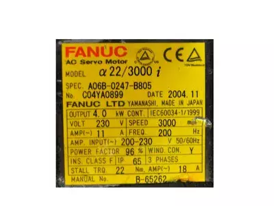 Fanuc A06B-0247-B805 AC Servo Motor a22/3000i 