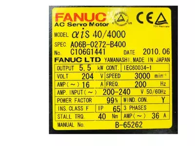 Fanuc A06B-0272-B400 AC Servo Motor ais 40/4000 