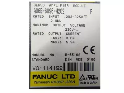 Fanuc A06B-6096-H202 Alpha Servo Amplifier Module