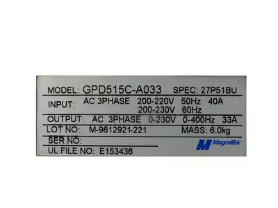 Magnetek GPD515C-A033 Spec:27P51BU Drive GPD515