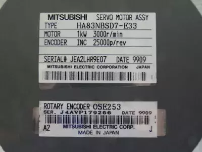 Mitsubishi HA83NC-SS or HA83NBSD7-E33 Encoder OSE253 AC Servo Motor 