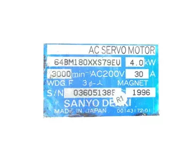 Sanyo Denki 64BM180XXS79EU AC Servo Motor