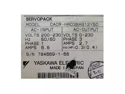 Yaskawa CACR-HR03BAB12Y50 Servopack 