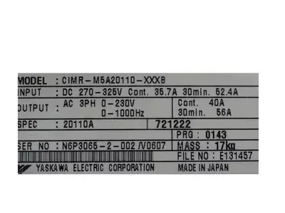 Yaskawa CIMR-M5A20110-XXXB Inverter VS-626M5