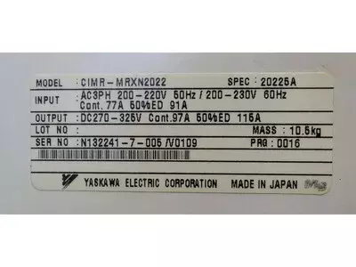 Yaskawa CIMR-MRXN2022 Spec: 20225A Converter 