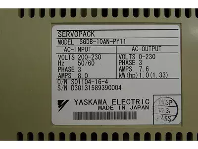 Yaskawa SGDB-10AN-PY11  Servopack