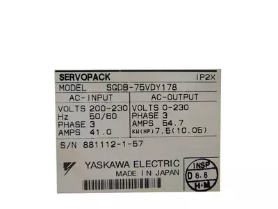 Yaskawa SGDB-75VDY178 or SGDB-75VD Y178 Servopack 