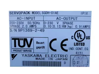 Yaskawa SGDH-01AE Ver.35942 Servopack 