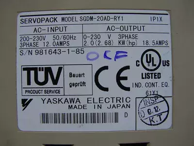 Yaskawa SGDM-20AD-RY1 Servopack 