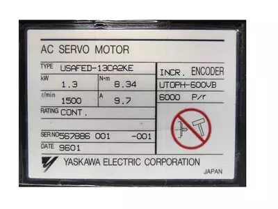 Yaskawa USAFED-13CA2KE AC Servo Motor